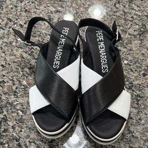 Black & White Crisscross Wedge Sandals